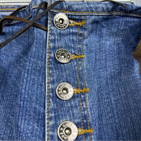 Y2K Zana Di Flare Jeans Women’s 16 (34x33) Belted Fringe Button Fly Blue Denim - Picture 3 of 12